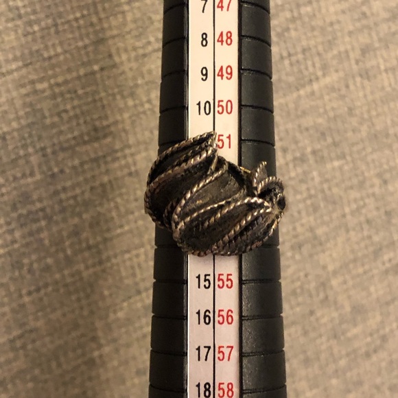Vintage stamped sterling silver freeform oxidized leaf ribbon ring size 6.25 - Picture 10 of 12